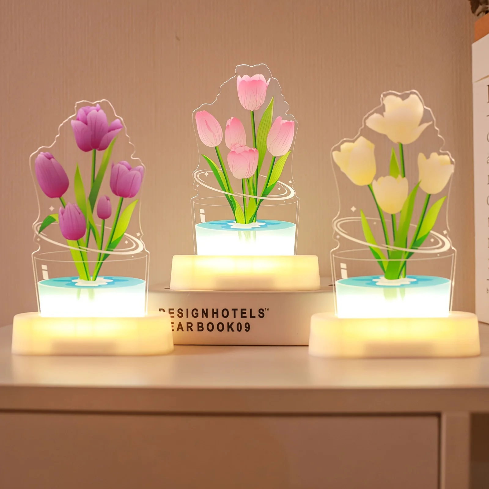 Tulip Night Light - DIY Desk LED Night Light 3D Lamp Tulip Bell Orchid Night Light Led Table Light 3D Night Light Birthday Gift