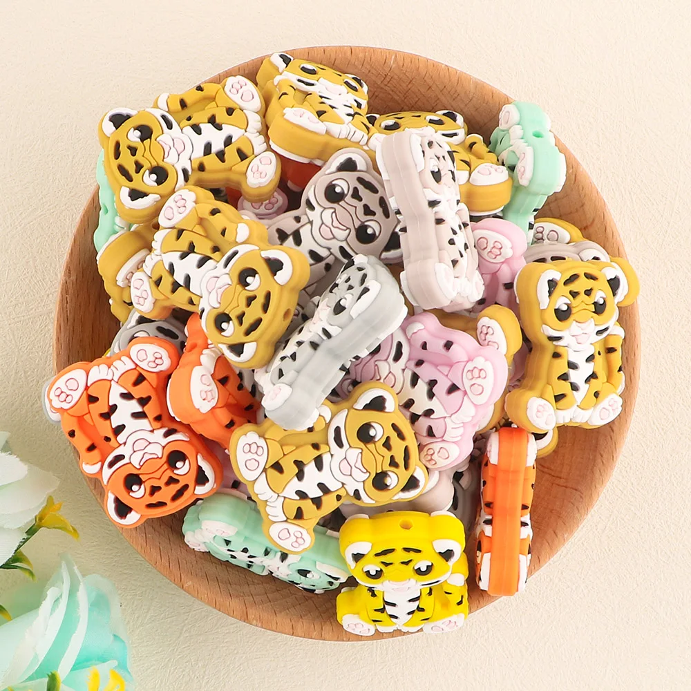 1-10pcs New Tiger Silicone Beads Teether Pacifier Clips Food Grade Bead For Jewelry Making Bulk DIY Pacifier Chain Accessories