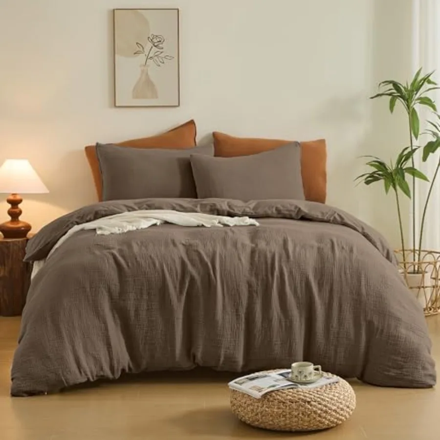 

Linen Muslin Duvet Cover Set Size 3Pcs Linen Cotton 3-Layer Gauze Minimalist Comforter Cover 68"x86" Ultra Soft Breathable Seer