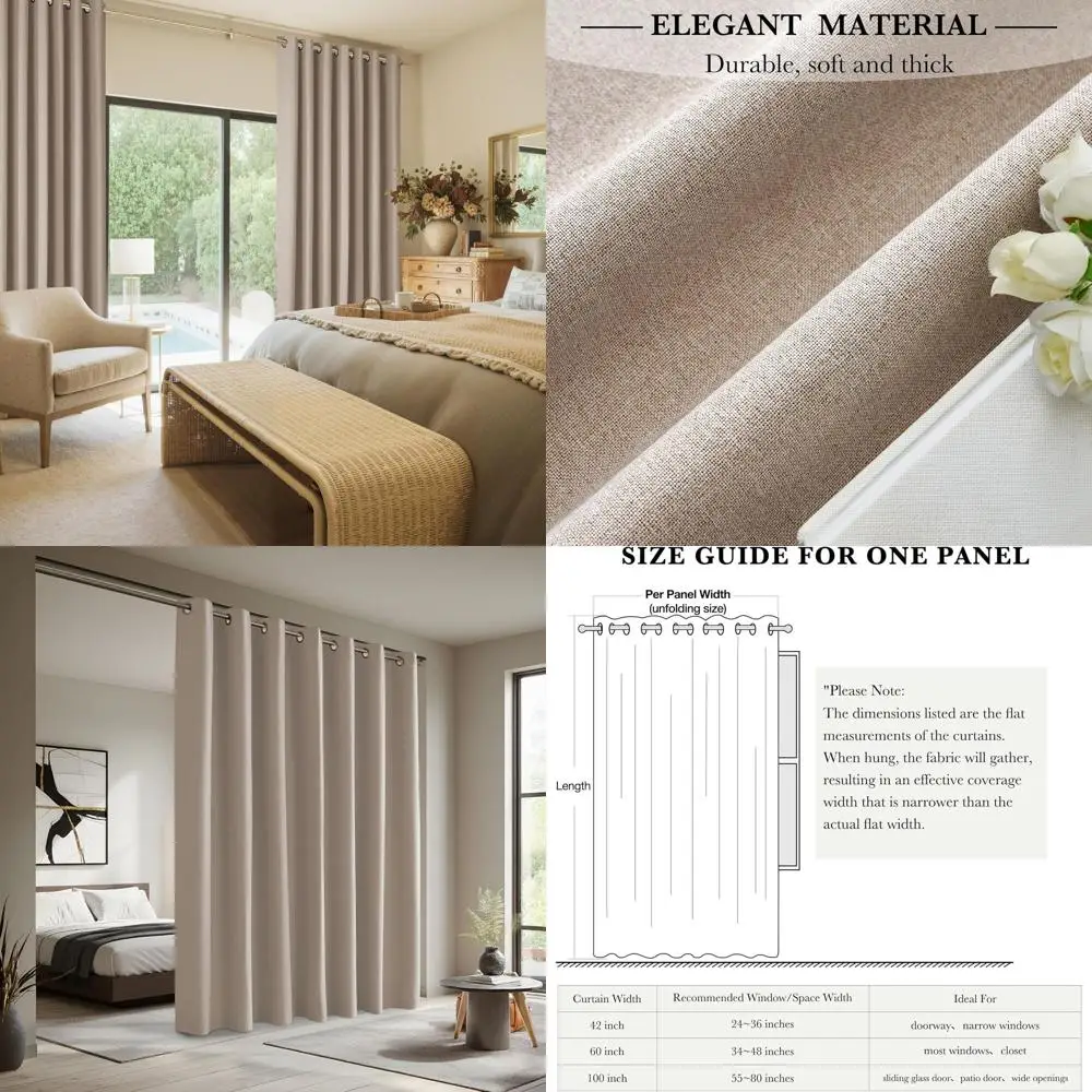 Rideaux de patio à œillets longs Mocha 120 – Obscurcissement de la pièce, isolation thermique, pour espaces de vie et portes coulissantes