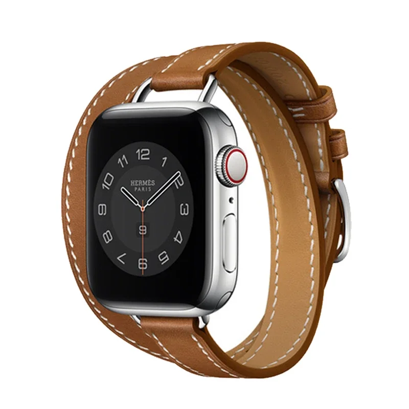 Slim leather strap for Apple watch Ultra 10 9 8 7 6 5 4 SE band 45mm 44mm 41mm 40mm 42mm 46mm Sport double loop leather strap