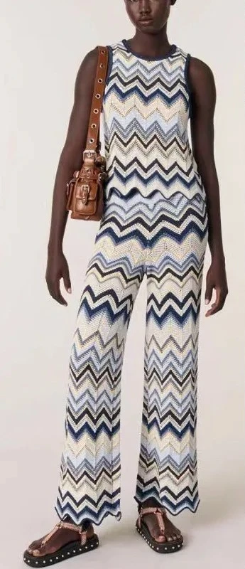 

Summer New Sexy Women'S Niche Striped Thin Casual Pants Ice Silk Vest Two-Piece Set High Version Contrasting Color Wave Thin Set