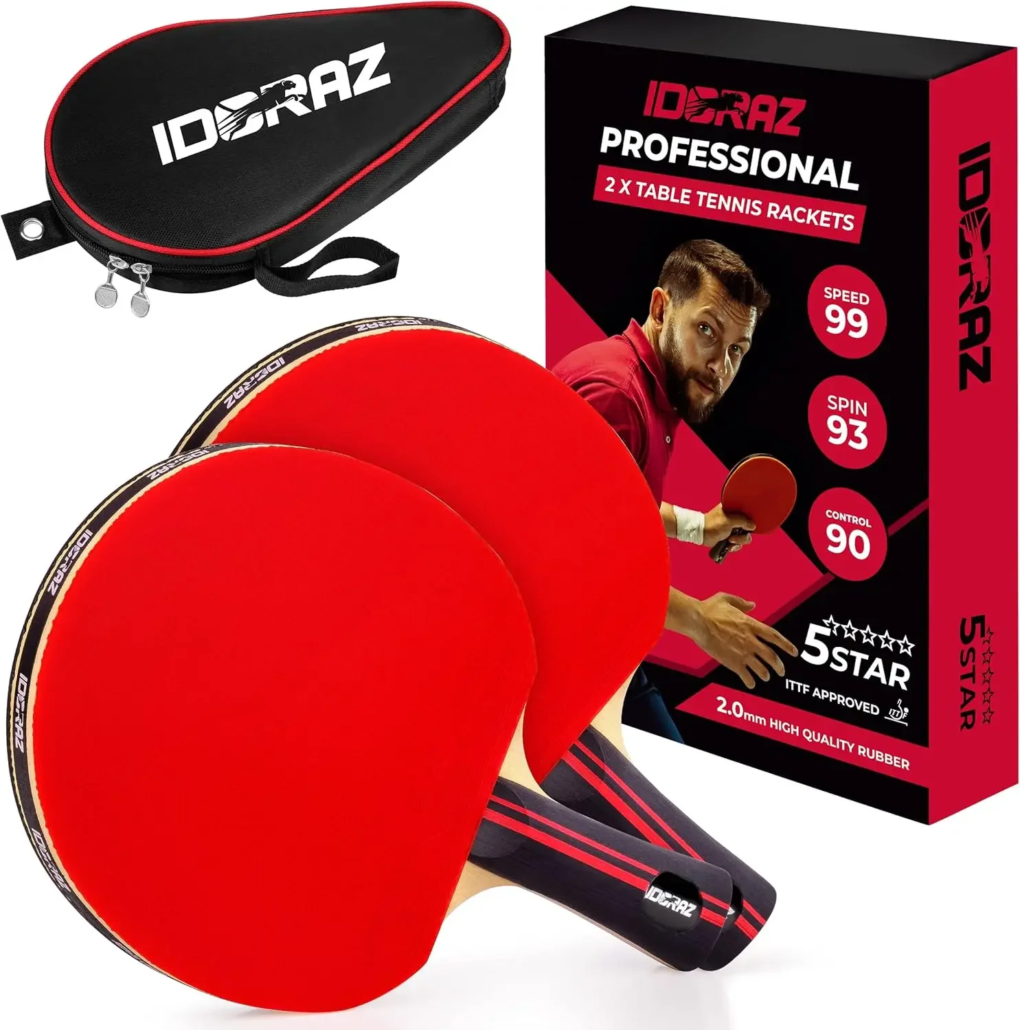 Ping Pong Paddle Professional Racket - Table Tennis Racket with Carrying Case - Approved Rubber for Tournament Play - Best