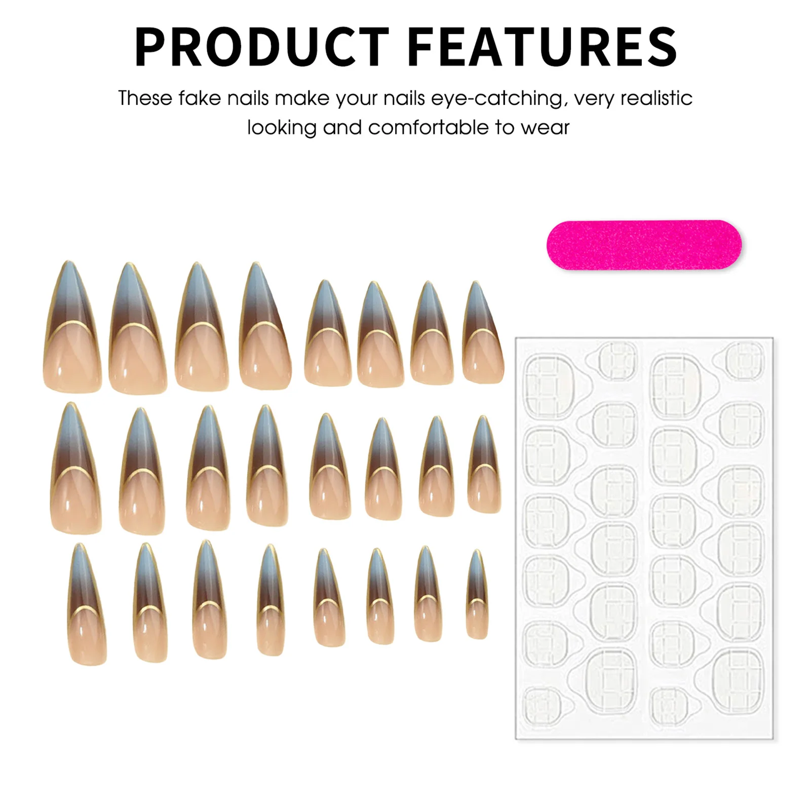 طويل خنجر الأظافر وهمية التدرج الفرنسية الصحافة على الأظافر للفتيات حار سحر مانيكير انفصال عصا على الأظافر كاذبة 24 قطعة