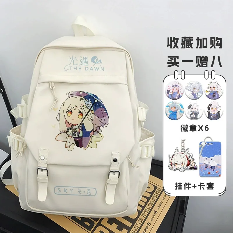 Anime Sky: Children of The Light Game Cos Daleth Tsadi Lamed Etc. Unisex White Vertical Square Printed Travel Gift Backpack