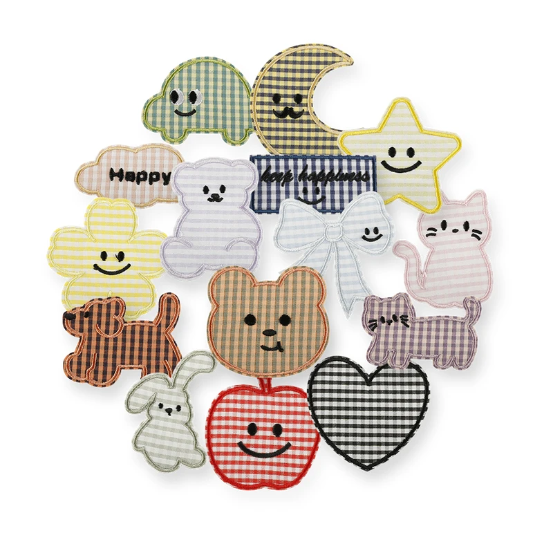 15 Stück Anime-Tier-Aufnäher zum Aufbügeln für Kleidung, Kinder, Schleifen, bestickte Aufkleber, Streifen-Patches, DIY-Stoffnäharbeiten, Stern-Jacken-Aufnäher – Detail 6