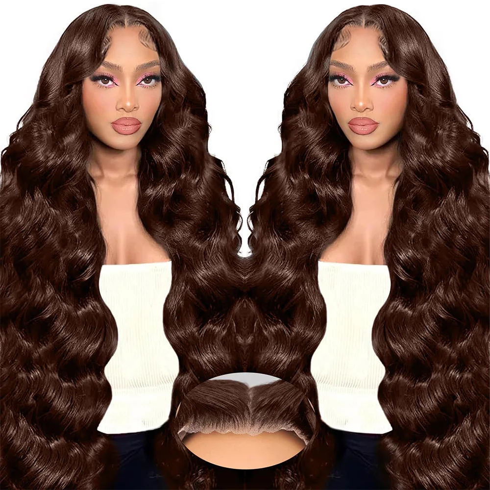 40 بوصة الشوكولاته البني اللون 13x6 HD الدانتيل أمامي باروكة من شعر طبيعي للنساء البرازيلي الجسم موجة 13x4 شعر مستعار دانتيل أمامي شفاف