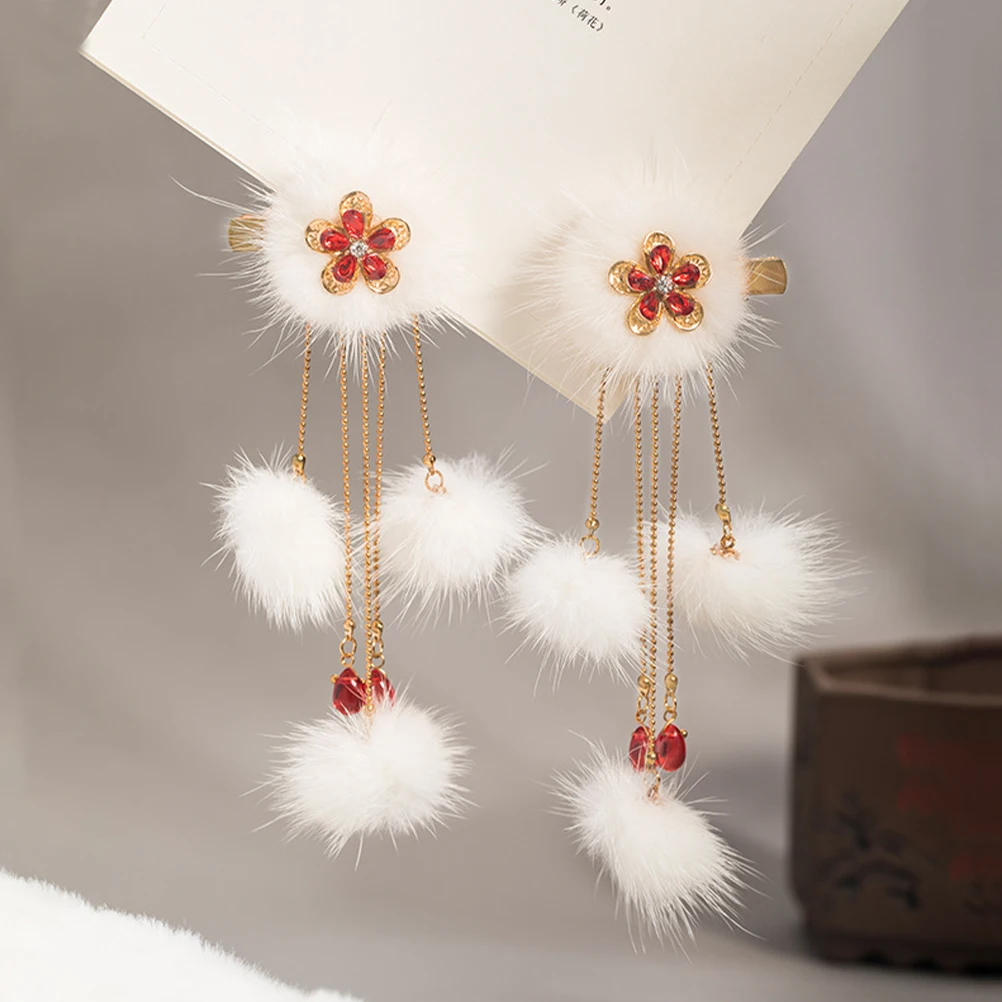 

Hanfu Tassel Hairpin Ball Clips Accessories Girls Barrettes Hairball Kids Retro Hairstyle Daily Wear Party Charm Elegant