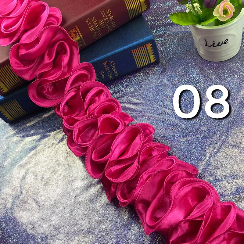 5 หลาจีบ Ruffled Trim เงาซาติน 3D ลูกไม้ผ้า Fringe Ruffle ริบบิ้น DIY Headwear โบว์เย็บอุปกรณ์ตกแต่ง