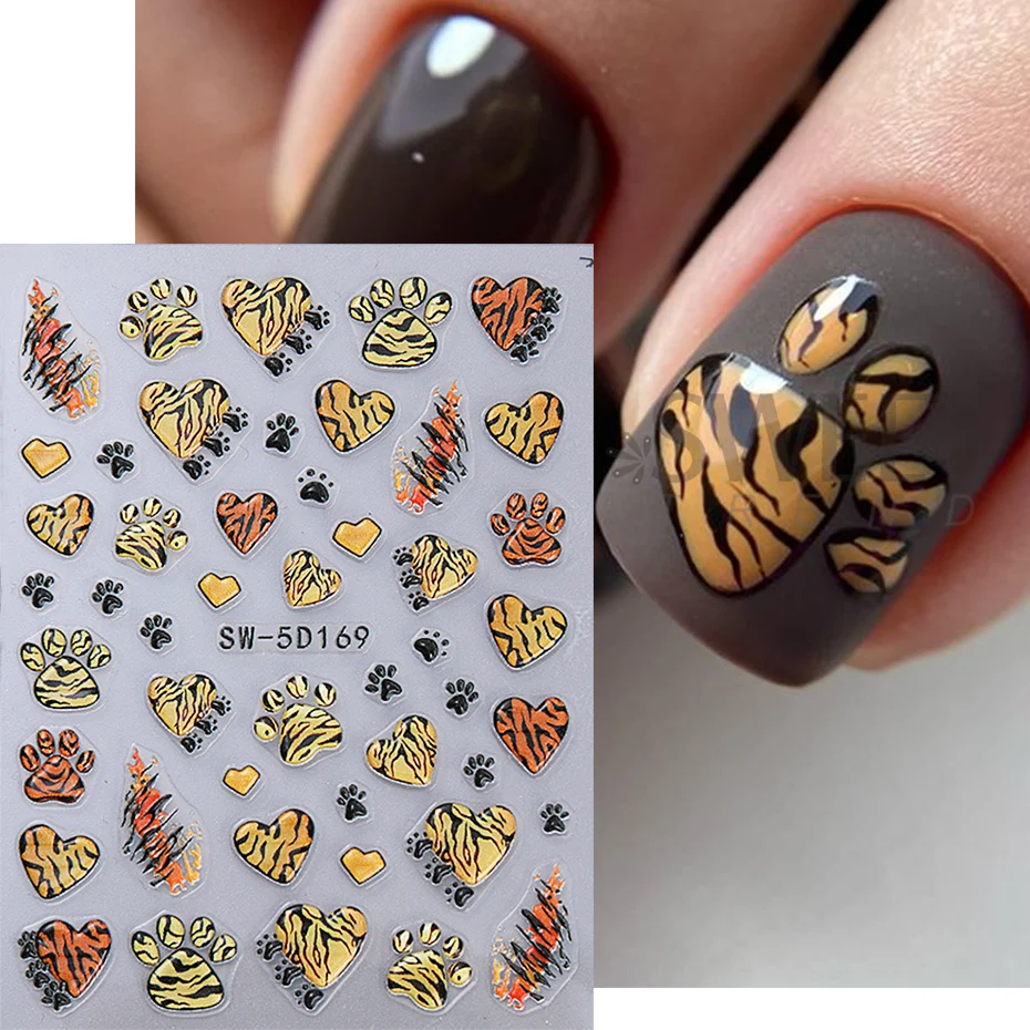 5D New Leopard Print Nail Stickers Heart Decals Claw Nail Supplies Leopard Designs Tattoo Adhesive Sliders Manicure Decoration