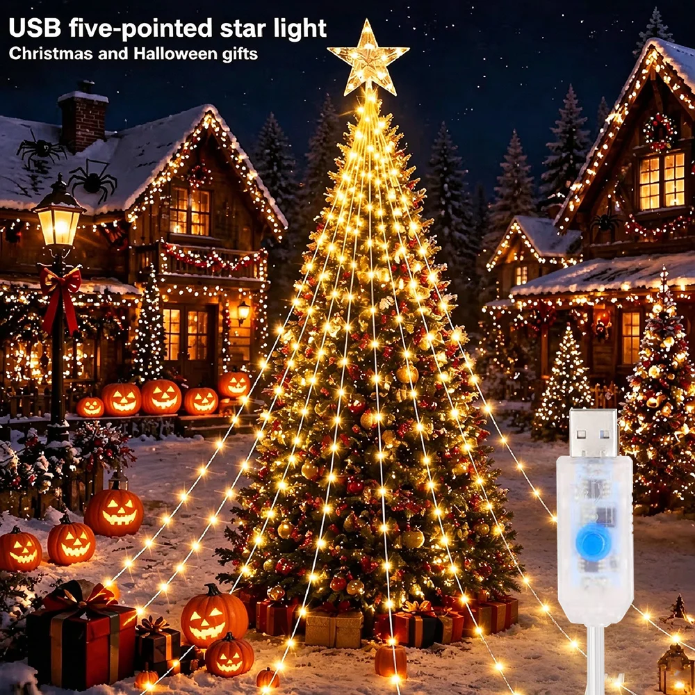 2/3M LED Waterfall Tree Decoration USB Powered  Christmas Star String Lights For  Xmas Parties Weddings Holiday Decor Lights
