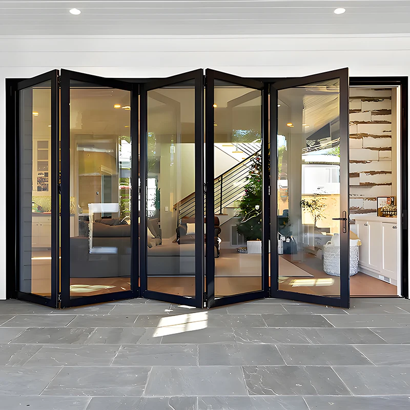 باب ألومنيوم قابل للطي في الهواء الطلق مقاوم للماء ومقاوم للصدأ للفناء/غرفة الشمس