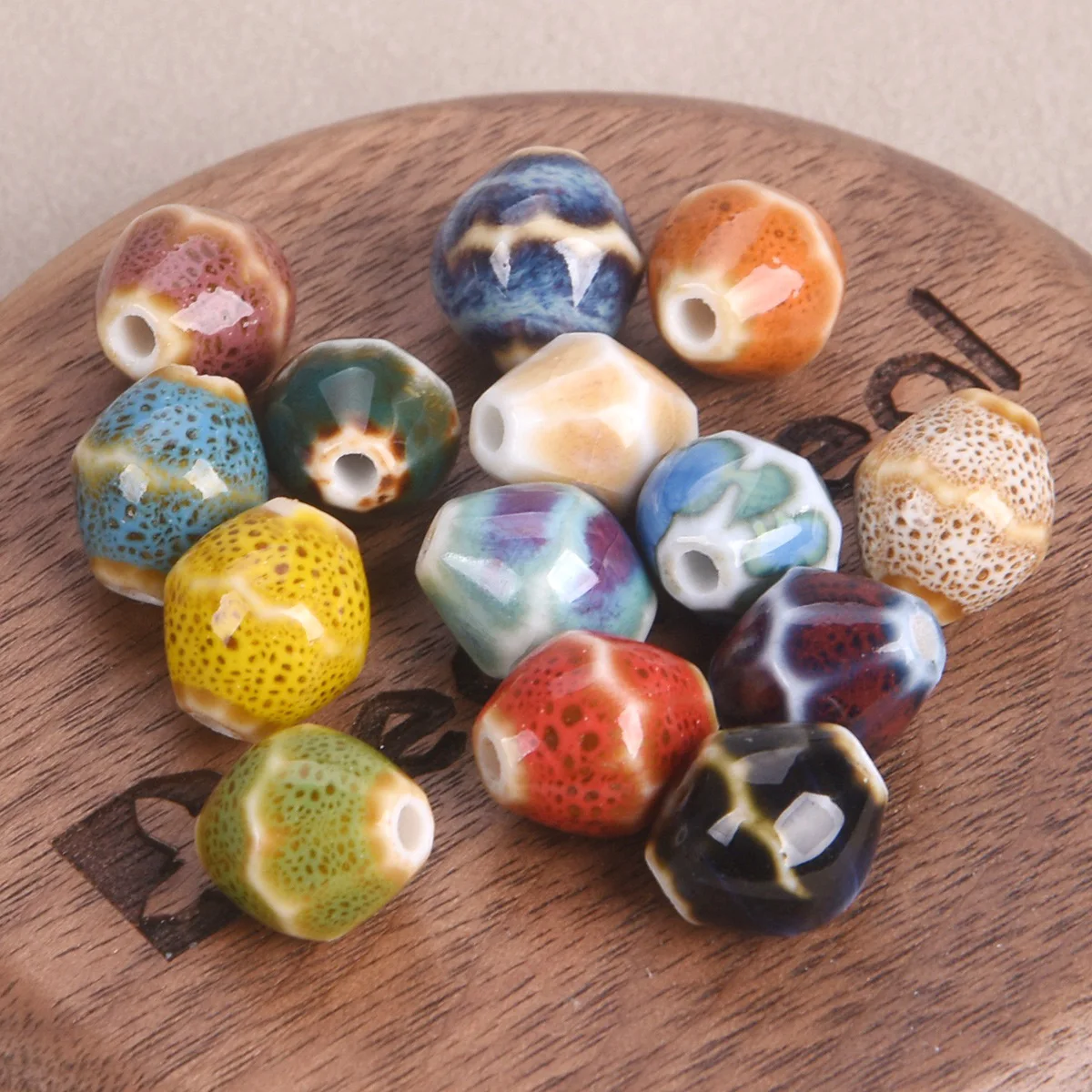 10pcs Bicone Shape 12x10mm Enameled Glazed Ceramic Porcelain Loose Beads For Jewelry Making DIY Crafts Findings