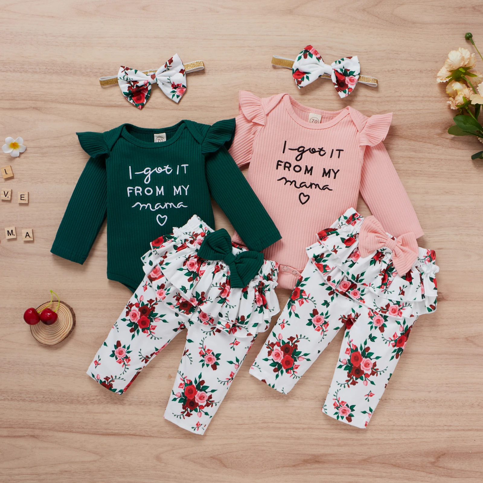 3PCS Spring New Style For 0-2-Year-Old Girls And Babies Casual Letter Printed Long Sleeves + Printed Trousers + Hair Band Set