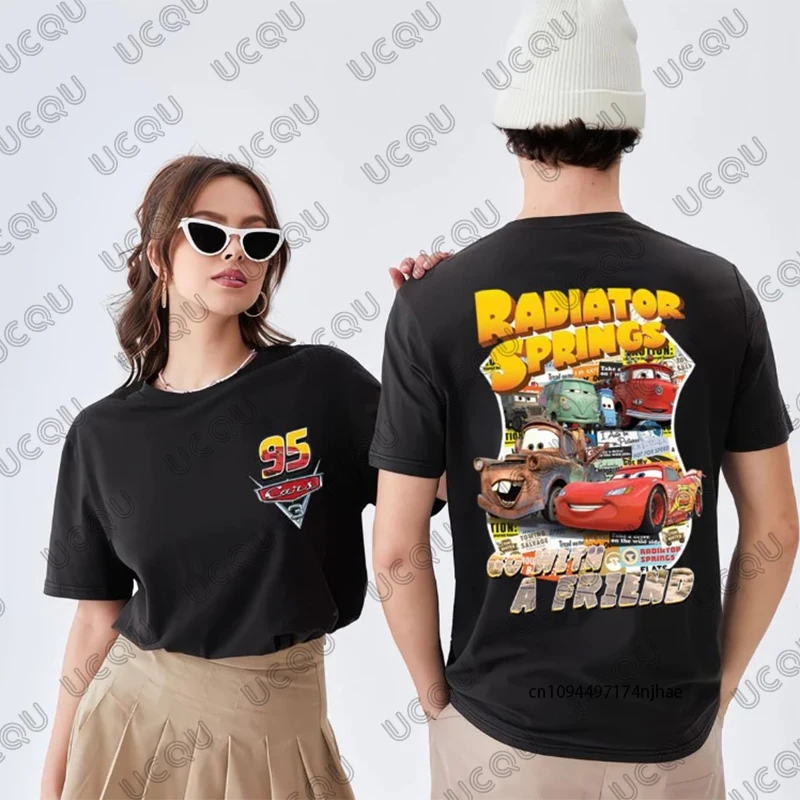 Été foudre Mcqueen radiateur ressorts 95 voitures impression T-shirt pour femmes hommes à manches courtes coton t-shirts Vintage décontracté Couple haut