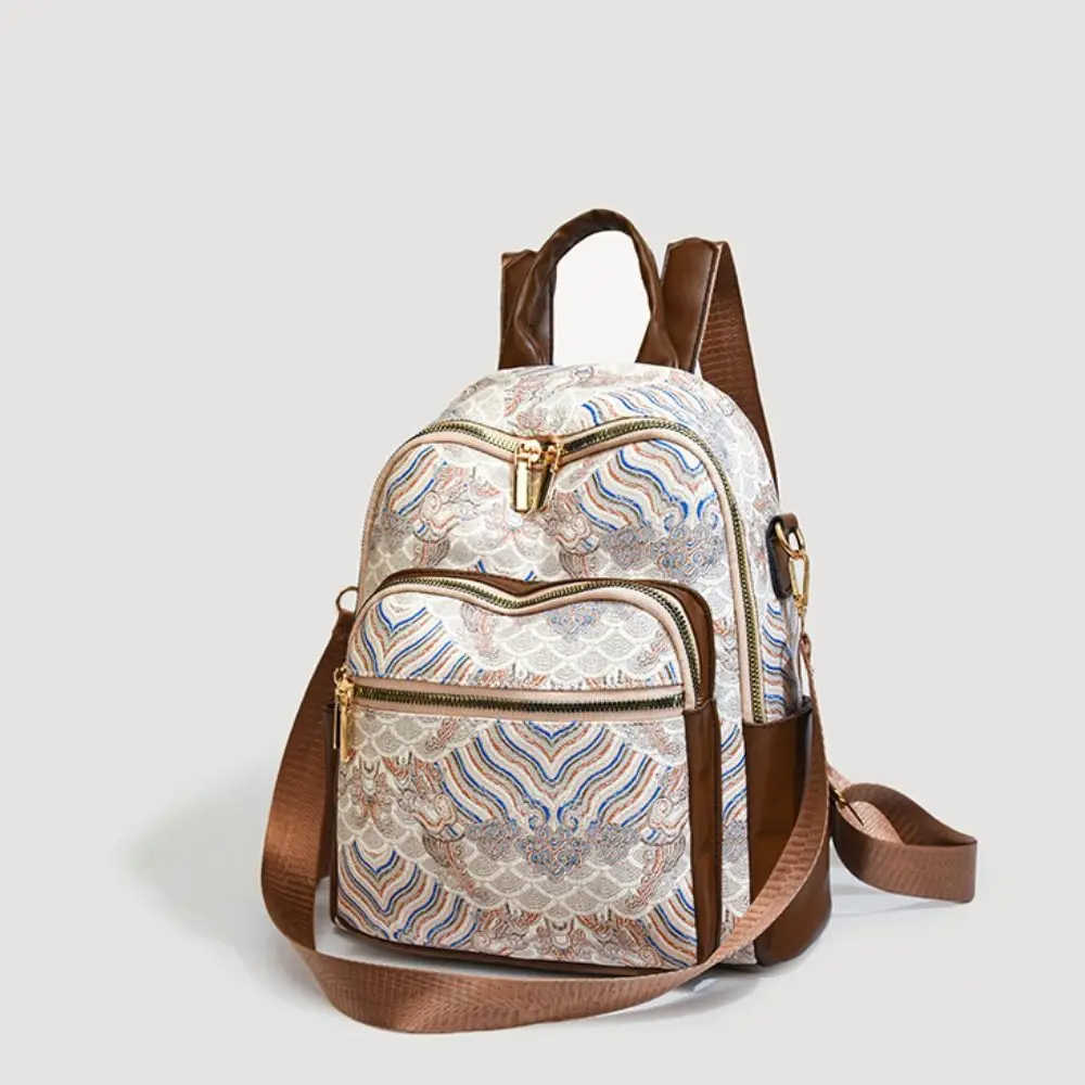 

Large Capacity Women Casual Backpack Top Handle All-match Ethnic Style Shoulder Bag Daypack Embroidery Printed