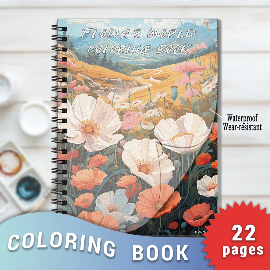 

Flower World Coloring Book - 8.3 x 11.2 inches 22 pages - Helps relieve stress and mood, suitable for teens and adults