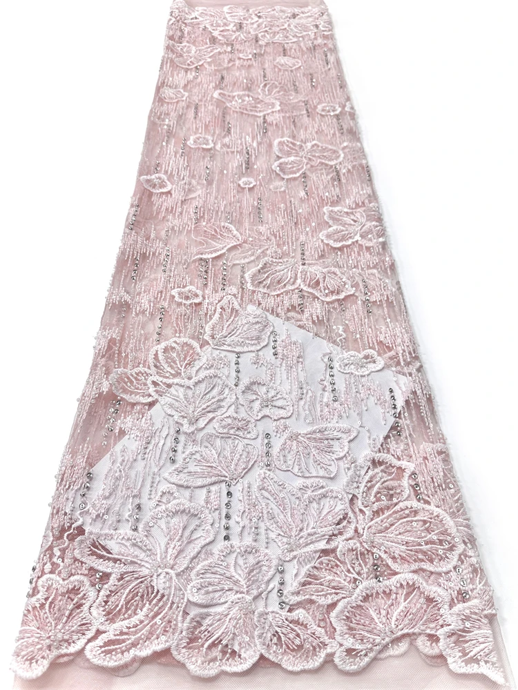 

Французское сетчатое кружево 2026: Ткань с вышивкой, пайетками и бисером, африканская ткань для женских вечерних платьев, 5 ярдов для шитья