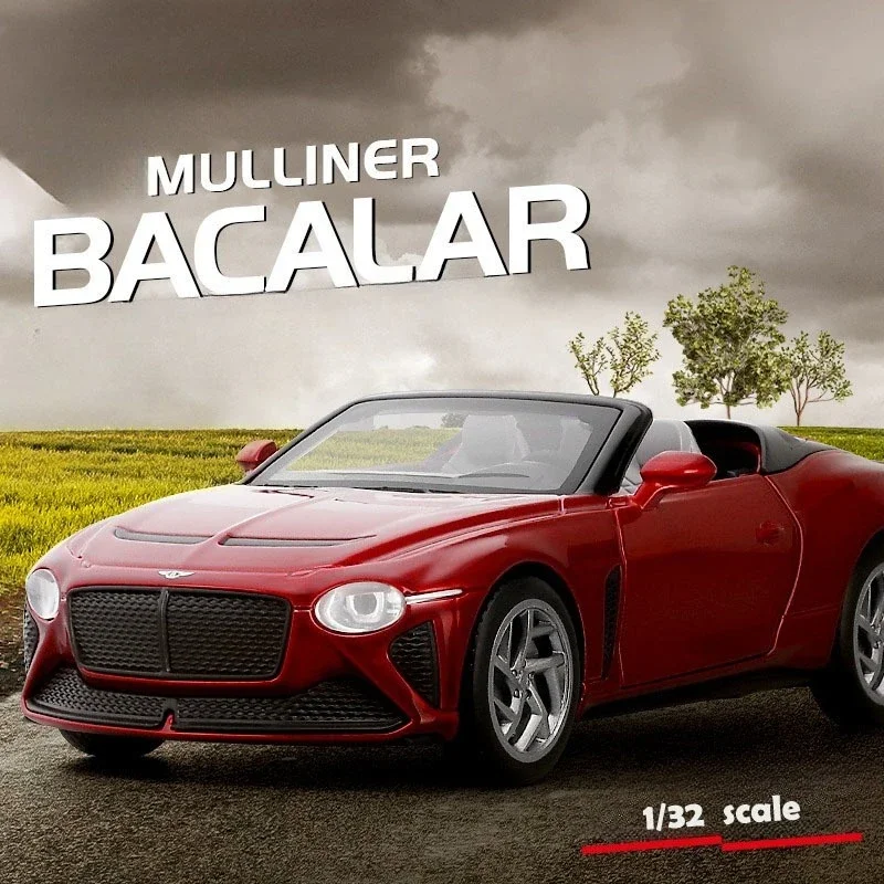 Car Alloy Model Pull Back Sound and Light CCA 1:32 Sports Metal Toy Vehicle Mulliner Bacalar Convertible Children Boy Gift