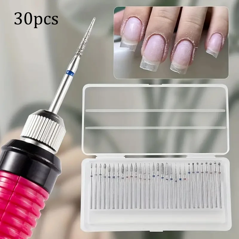 30Pcs nail drill, 2.35mm electric rotating diamond nail file drill, stratum corneum polishing and stripping drill engraving tool