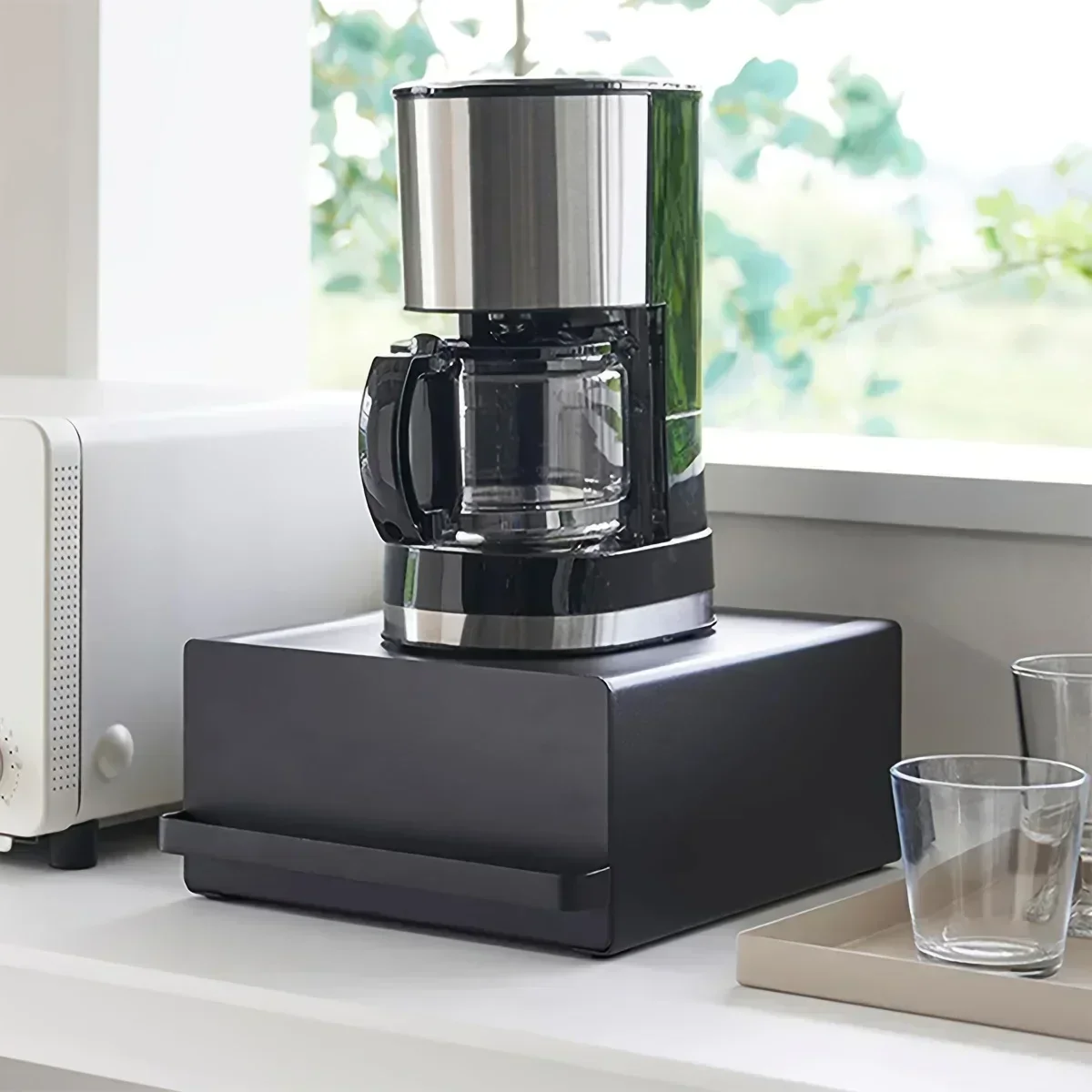 1 قطعة-صندوق تخزين معدني جديد على سطح المطبخ مع درج، منظم صينية مقسم لآلة القهوة، حامل موزع المياه #5