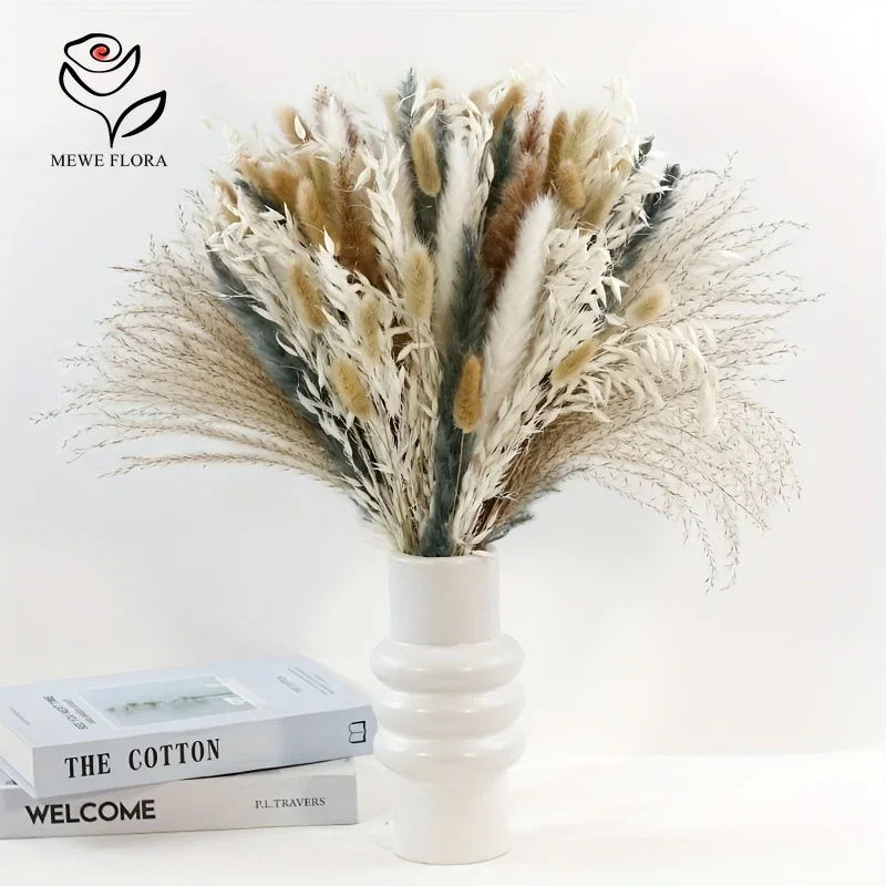 100pcs Natural Dried Flowers Pampas Grass Bouquet Set Boho Floral Arrangement Farmhouse Boho Home Wedding Christmas Decoration