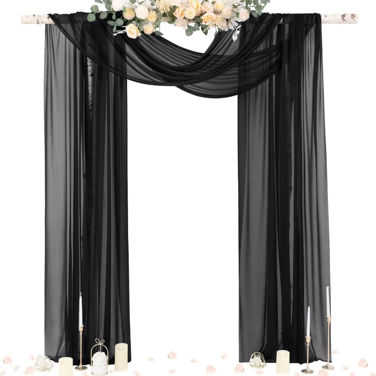Wedding Arch Draping Fabric Black Sheer Outdoor Backdrop For Ceremony Bridal Baby Birthday Party Stage Reception Banquet Decor