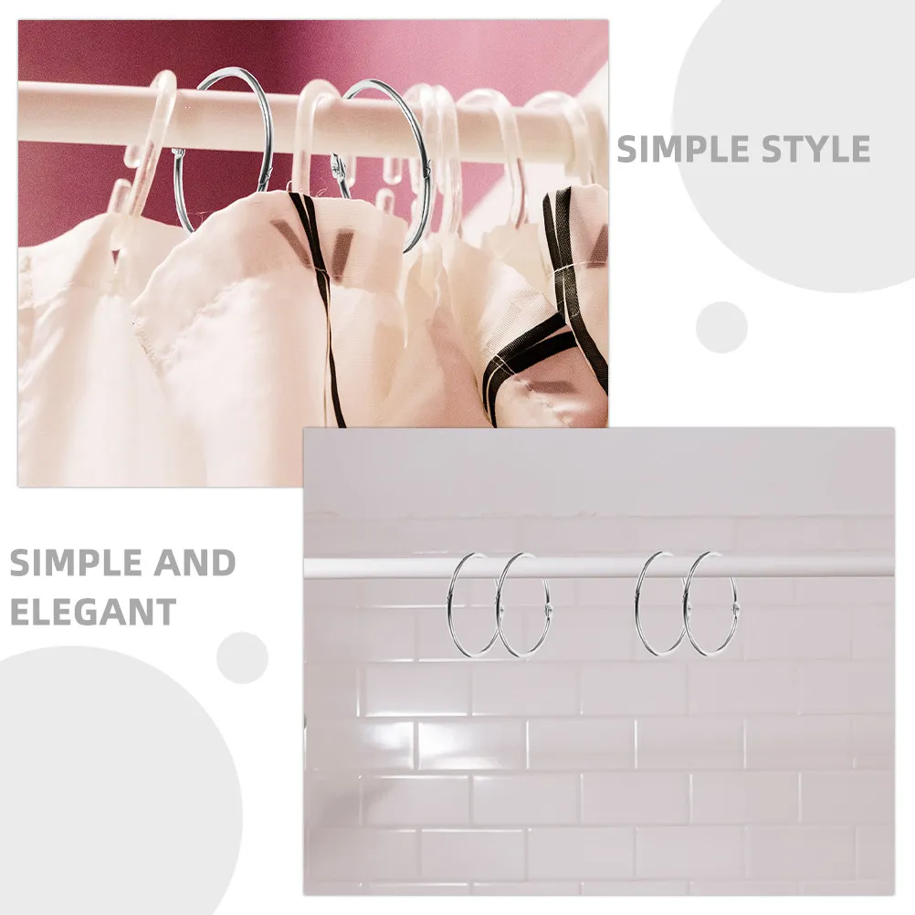 30pcs Shower Curtain Hooks Metal Round Rings Black Hangers 51mm Diameter Easy to Install for Bathroom Curtains