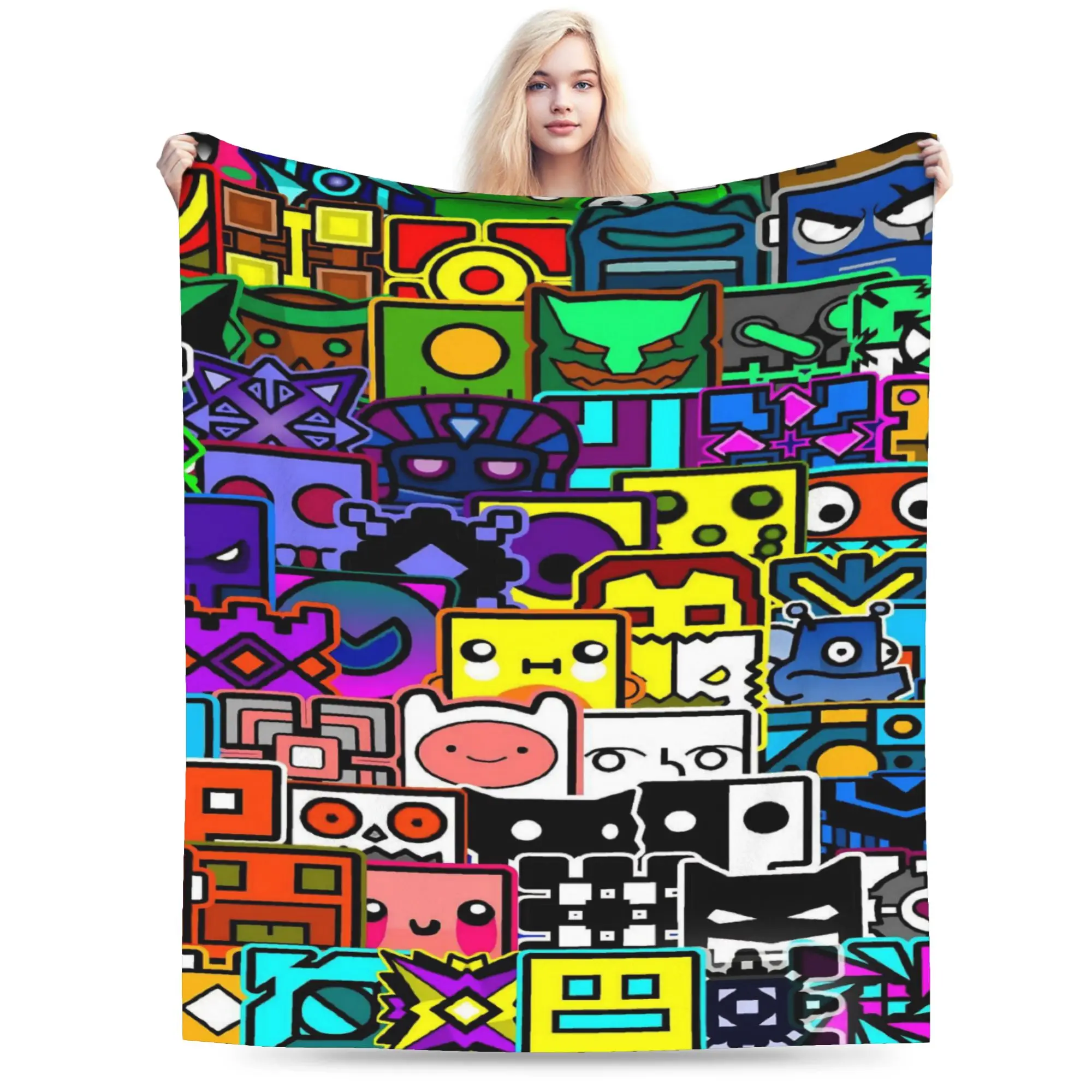 Relax Geometry Dash Games Blanket Accessories Bed Decorative  Blanket Throw Super Soft Flannel for Office