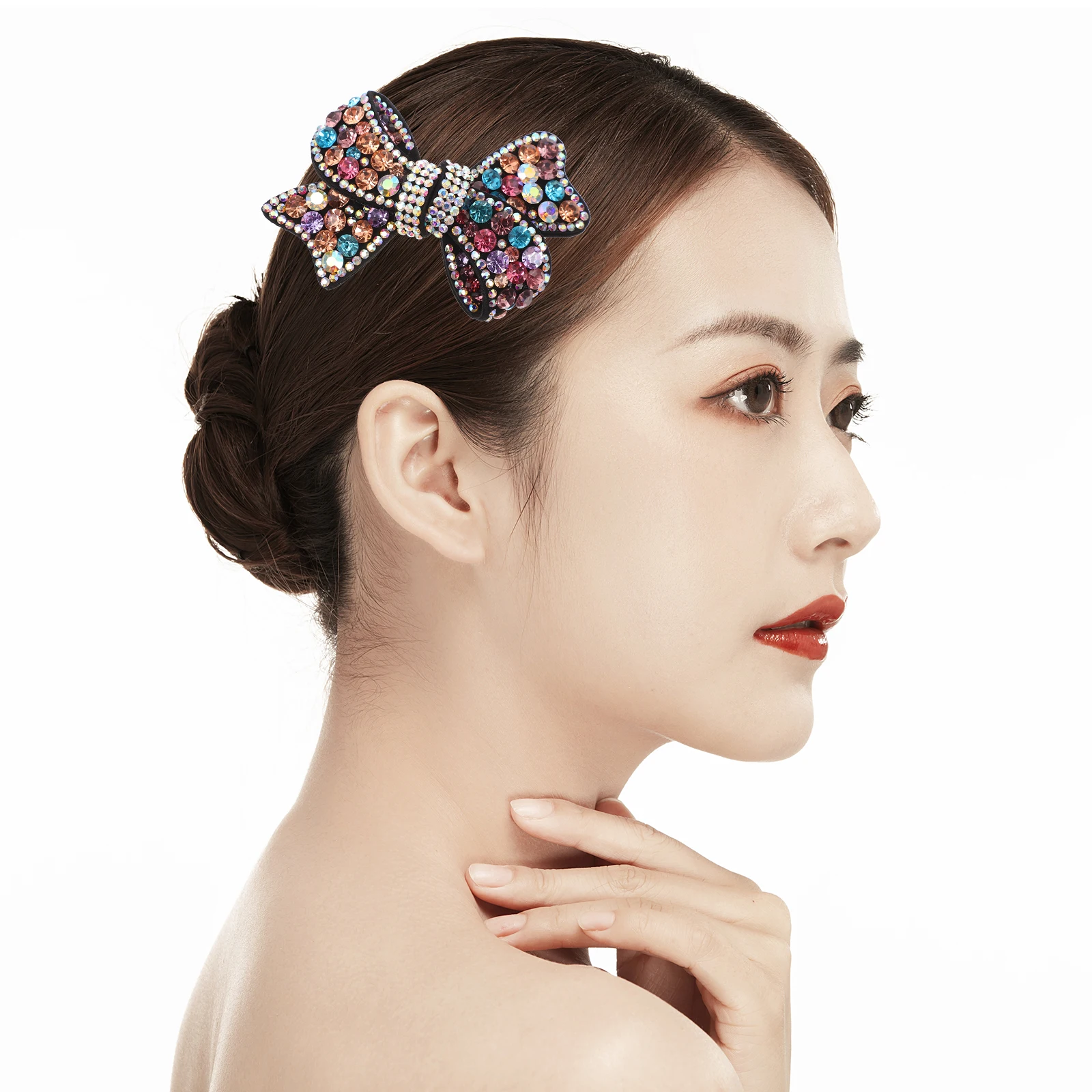 

New Rhinestone Hair Clip 1PC PU Bowknot Fashion Accessories for Women Adult Hold Hair Bath Makeup Travel Bow Spring