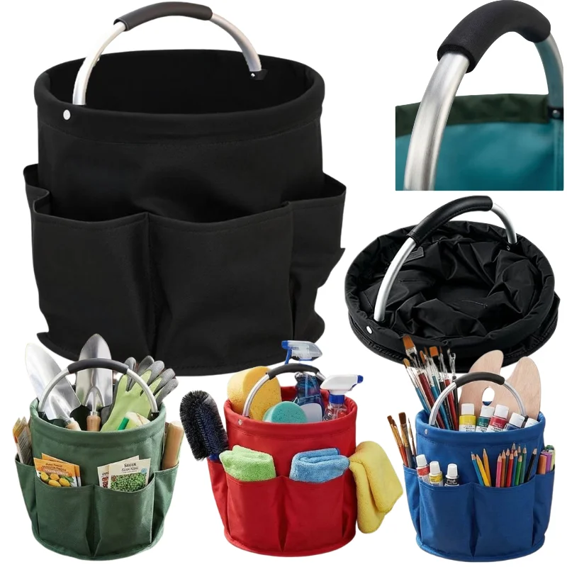 Large Capacity Waterproof Foldable Storage Bucket With Metal Handle Multi Pocket Outdoor Gardening Beach Toy Organizer Basket