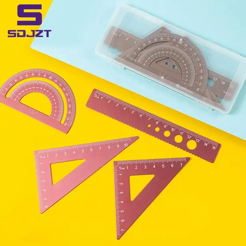 4PCS/Set Aluminum Alloy Ruler Drawing Measurement Geometry TriangleRuler straightedge Protractor A variety of rulers
