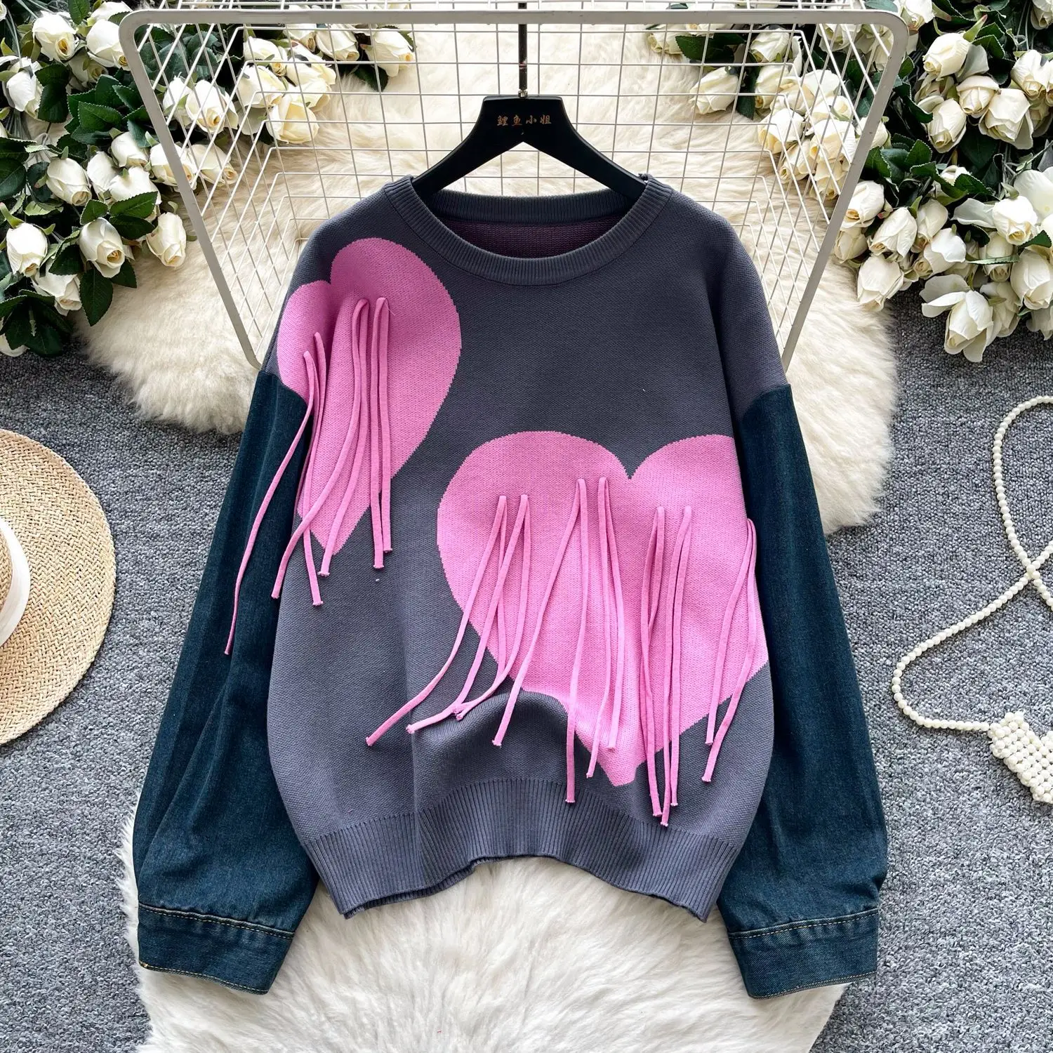 

Pullovers Women Sweaters Knitted Round Neck Full Sleeve Jumpers Y2k Streetwear Elegant Splice Knit Work Autumn Winter 2025