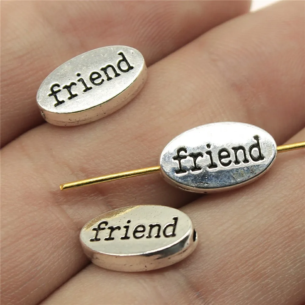 10pcs 13x8x3mm Antique Silver Color Oval Double Sided Friend Small Hole Spacers Beads For Hand Crafts Making