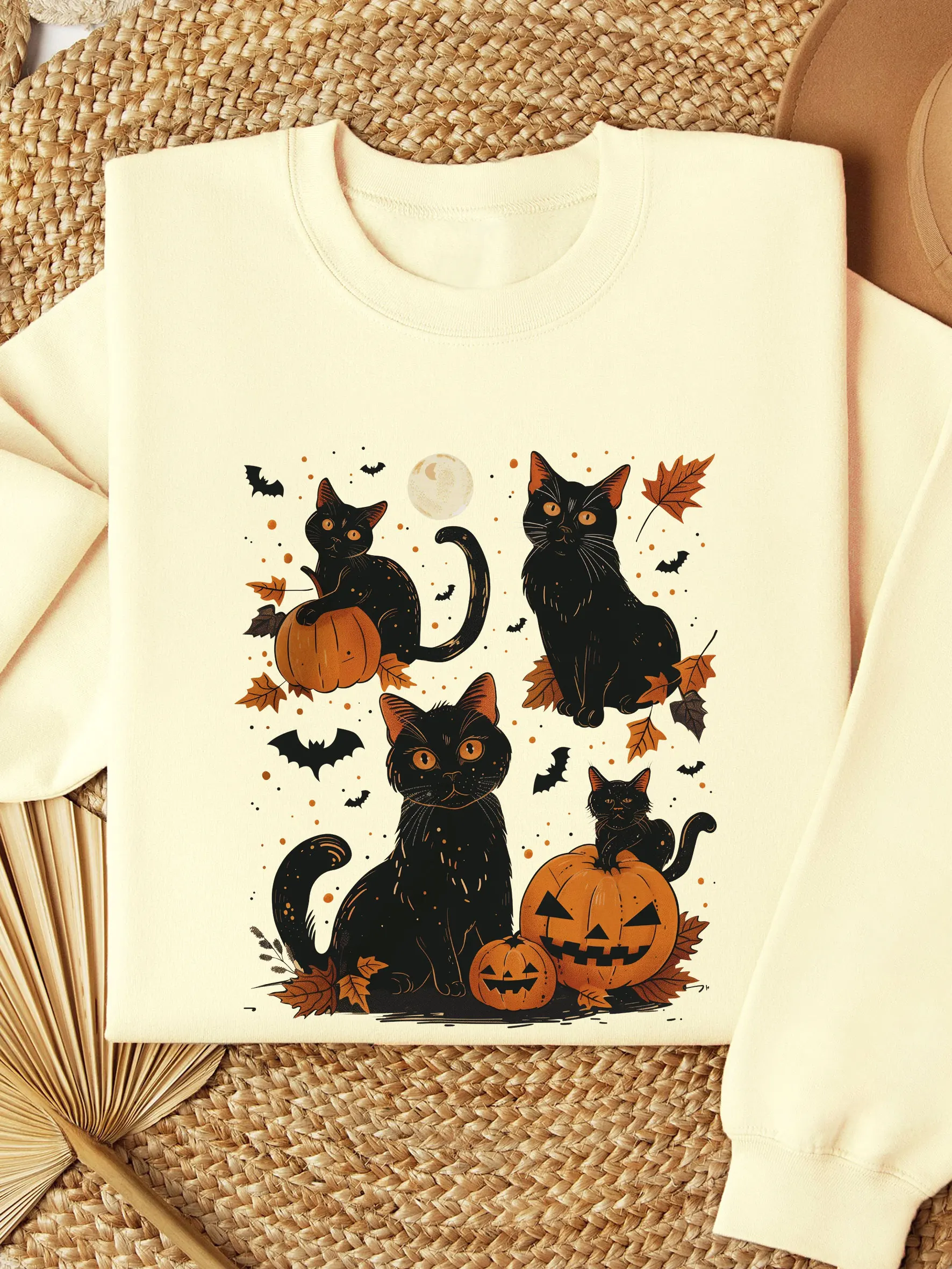 Cat Halloween Sweatshirt Cat Pumpkin Sweatshirt Cat Mom Sweatshirt Funny Cat Halloween Thermal Lined Sweatshirt