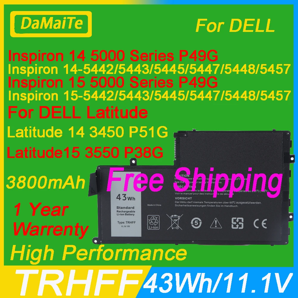TRHFF-batería para portátil Dell Inspiron, 43wh, 14-5445, 5447, 15-5448, 5542, 5543, 5545, 5547, 5548, Latitude 3450, 3550, P39F, P49G, 1V2F6