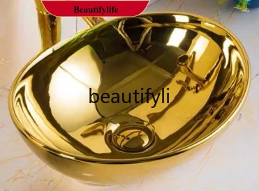 

B185 European style countertop basin, bathroom wash basin, light luxury face wash golden porcelain basin