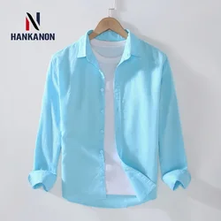 Chemise en lin à manches longues pour hommes, chemise décontractée d'affaires, blouson confortable, coton, camping, blanc, printemps, été, nouveau