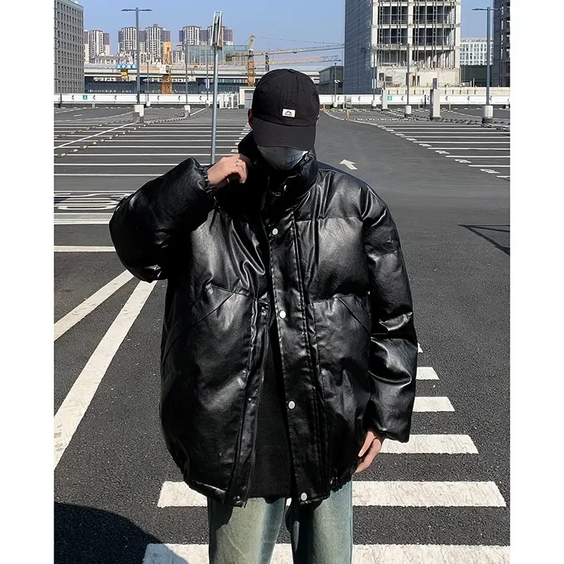 Leather Cotton Jacket Men's Korean Version Trendy High Street Thickened 2023 Winter New Ins Loose Cotton Jacket