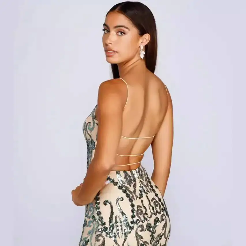 Vestidos de verano para mujer, vestidos de lentejuelas, vestido de retazos, vestido informal de fiesta para dama de honor, vestido de cola de pez, vestidos de noche