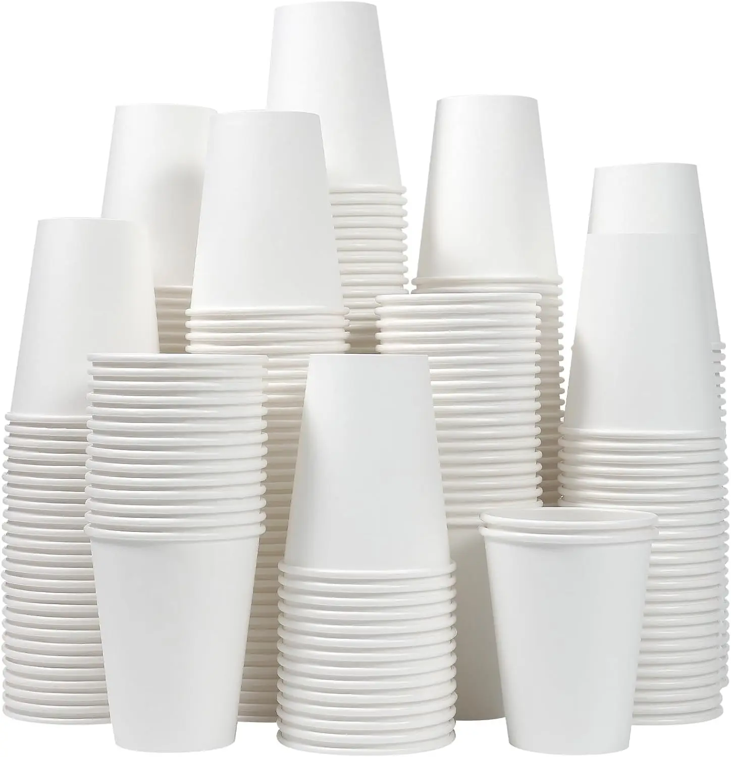 

12 oz Disposable Paper Coffee Cups 300 Pack, Thickened White Cups for Hot or Cold Drinks, Leak-Proof & Recyclable for Home