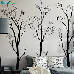 Large Tree Forest with Birds Decals Winter Black Tree Wall Sticker Living Room Bedroom Removable Vinyl Art Murals YT6654