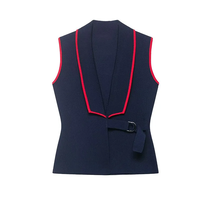 Women's Waistcoat 2026 Spring Summer V-neck Sleeveless Double-breasted Tops Casual Fashion Lady Knitted Colorblock Tank Tops