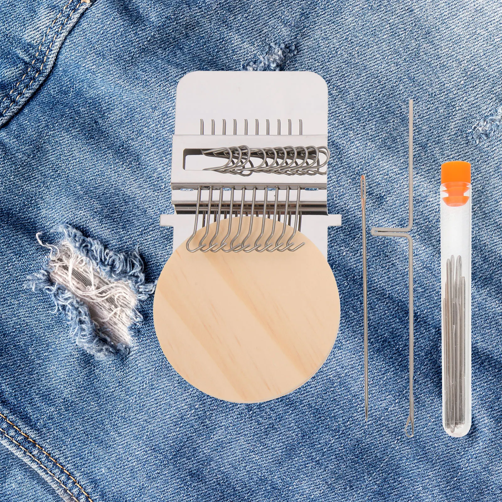 

1Set Mini Weaving Durable Wooden Stainless Steel Rubber Speedweve Darning DIY Knitting Machine Weaving Tool