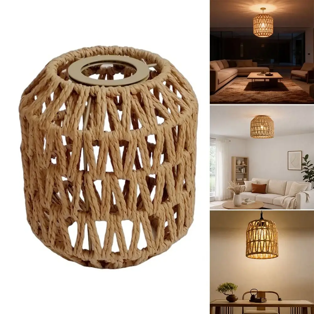Vintage 13*15cm Pendant Lamp Shade Bohemian Style Home Decor Weave Lampshade Handwoven Ceiling Lamp Woven Lampshade