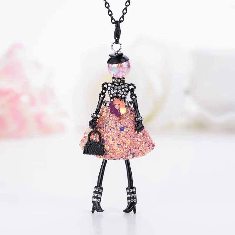 6 Colors New Fashion Doll Baby Necklace! Winter Various Colors fur Doll Key Chains Women Femme Accessories Jewelry Female Gifts