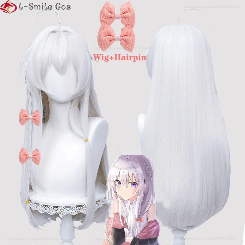 

Anime Elaina Cosplay Wig 70cm Long Silver White Heat Resistant Halloween Wigs + Wig Cap