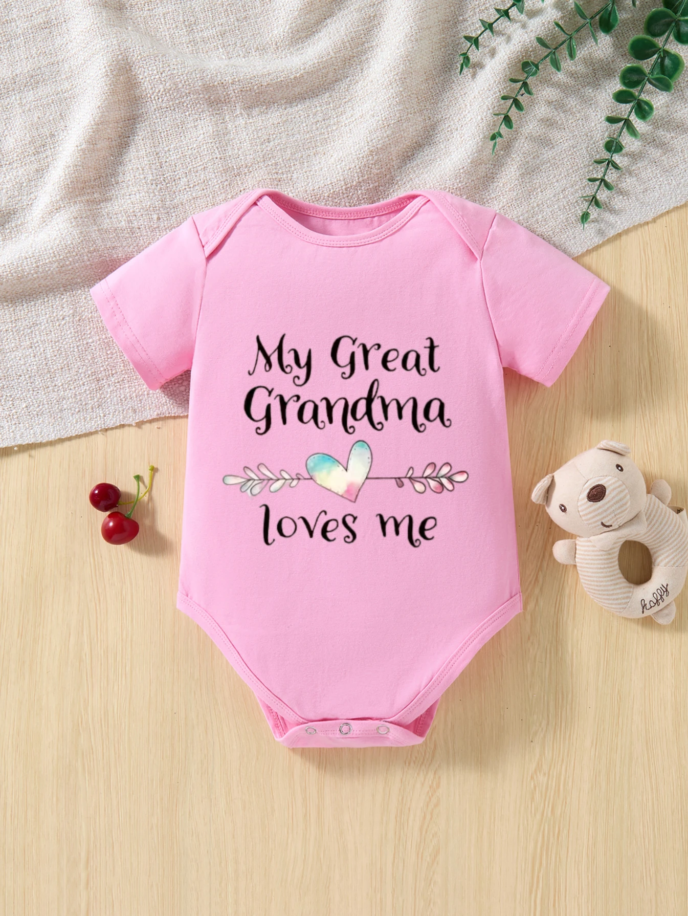 بدلة قطعة واحدة سوداء للأطفال My GREAT GRANDMA LOVES ME برسومات قلب قوس قزح للجنسين مناسبة عائلية للأطفال