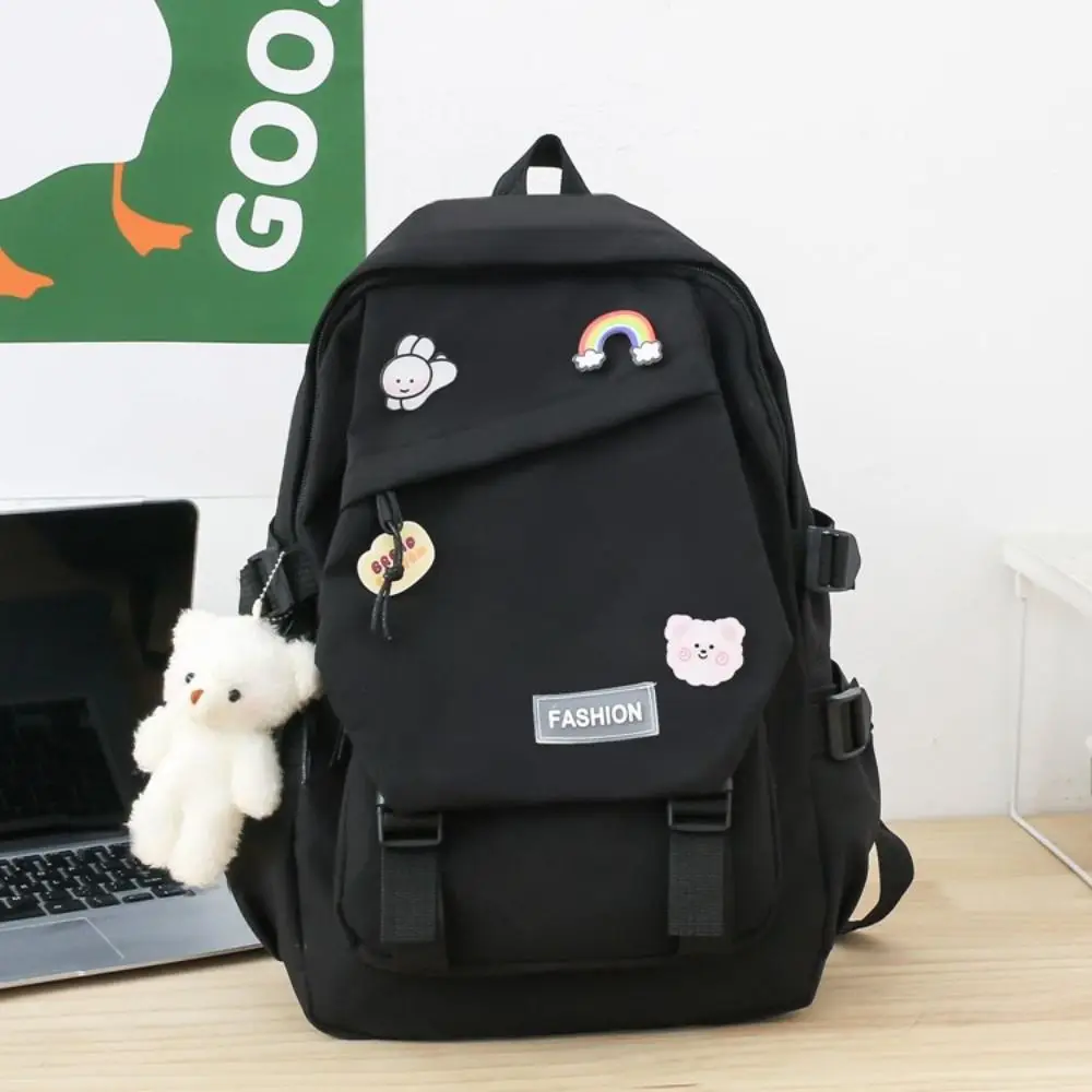 Fashion Nylon Large Capacity Bags Canvas Commute Badge Shoulder Backpack Schoolbag with Pendant Korean Style School Bag Children