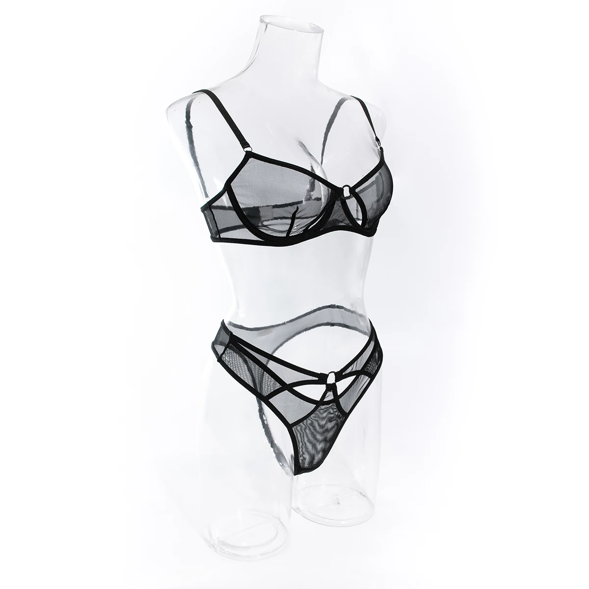 New Arrival Sexy Bra Mesh Black Bra Underwear Set Gift for Girlfriend Cutout Uncensored Sheer Nipples Lingerie Set